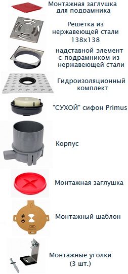 Составные элементы душевого трапа HL540